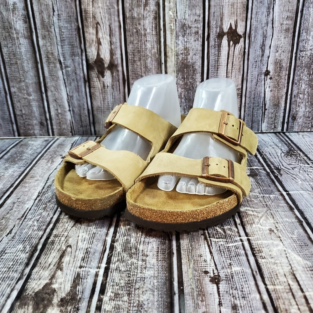 Birkenstock Men's Arizona Suede Slide Sandals Buckle Adjustable Tan Size 10